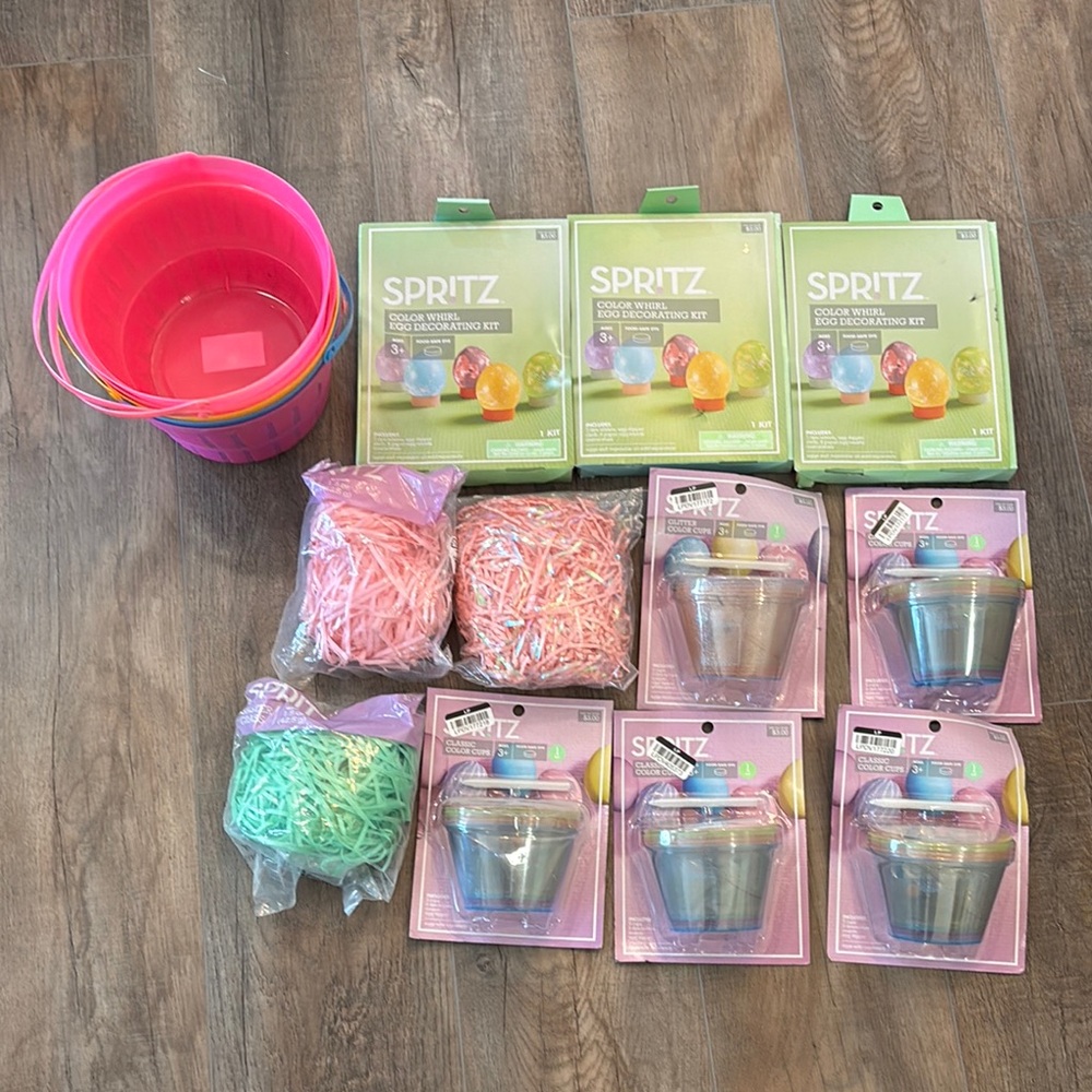 Spritz Pink and Green‎ Easter Party Supplies Egg Dying Kits Easter Baskets Grass